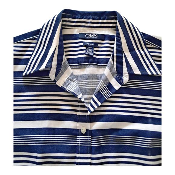 CHAPS Striped Dress Shirt Size M Long Sleeves Button Down Cotton Nautical Top - Picture 7 of 11